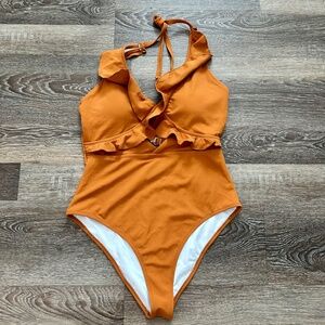 Stay With You Falbala Halter Cupshe One Piece Padded Swimsuit NWT Size Large